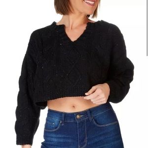 Double Zero Speckled Cropped V Sweater